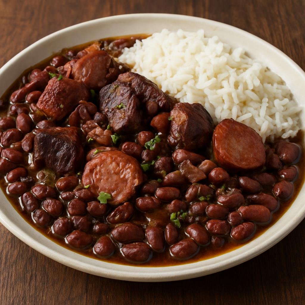Entree: Cape Verde – Southern Culinary Region – Feijoada (Hearty Cape Verdean stew of beans with salted and smoked pork, sausages, and aromatics typically served with rice) recipe
