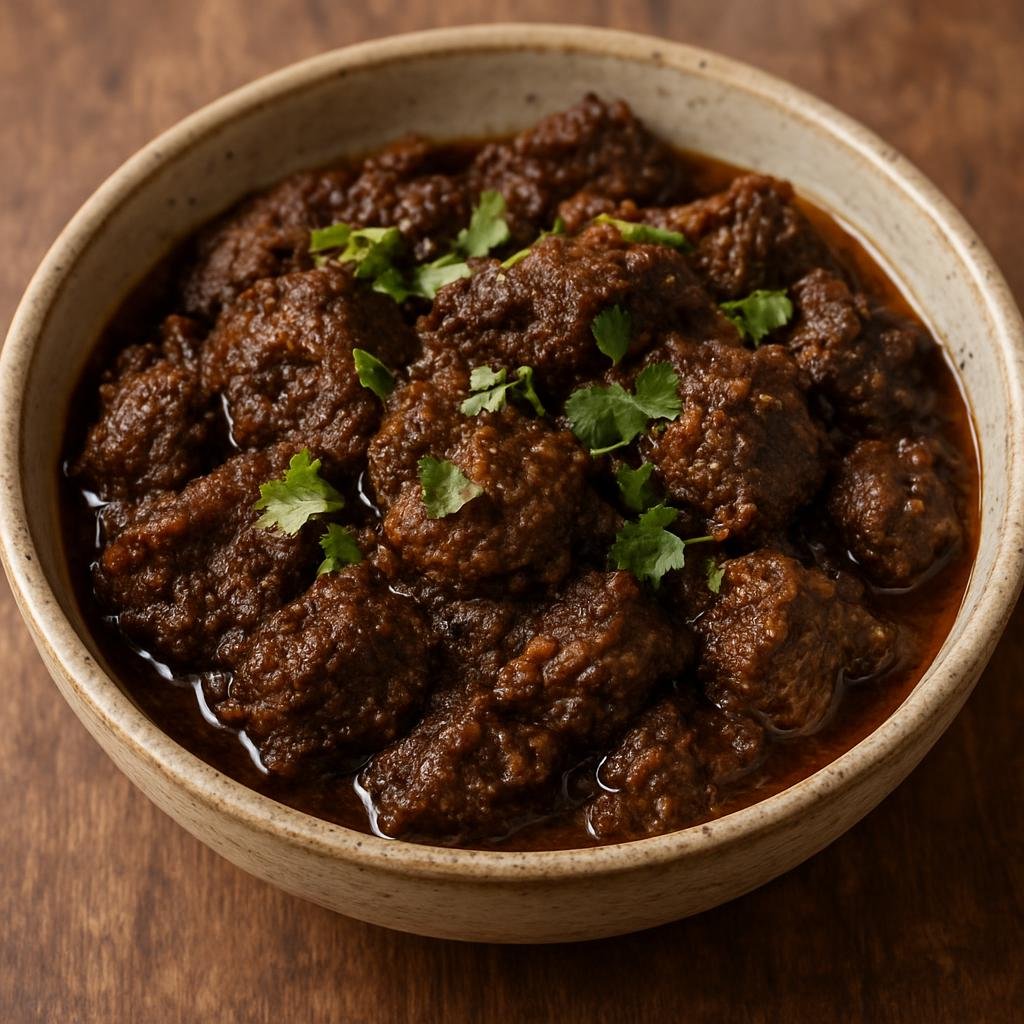 Entree: Bangladesh – Chittagong – কালা ভুনা ➤ Kālā Bhunā (Slow-fried, deeply browned spiced beef curry from Chittagong with concentrated, caramelized flavors) recipe