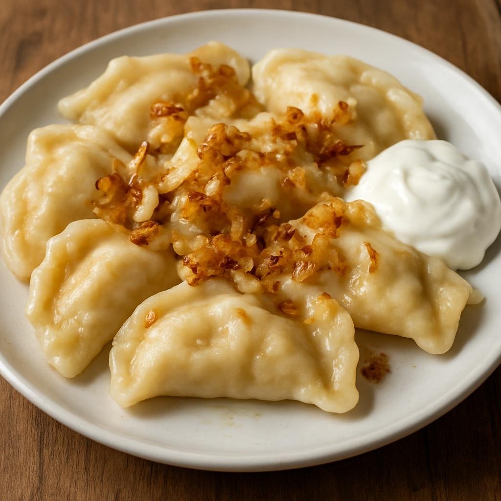 Entree: Ukraine – Kyiv & Central Ukraine – Вареники ➤ Varenyky (Boiled filled Ukrainian dumplings commonly served with butter, fried onions, and sour cream) recipe