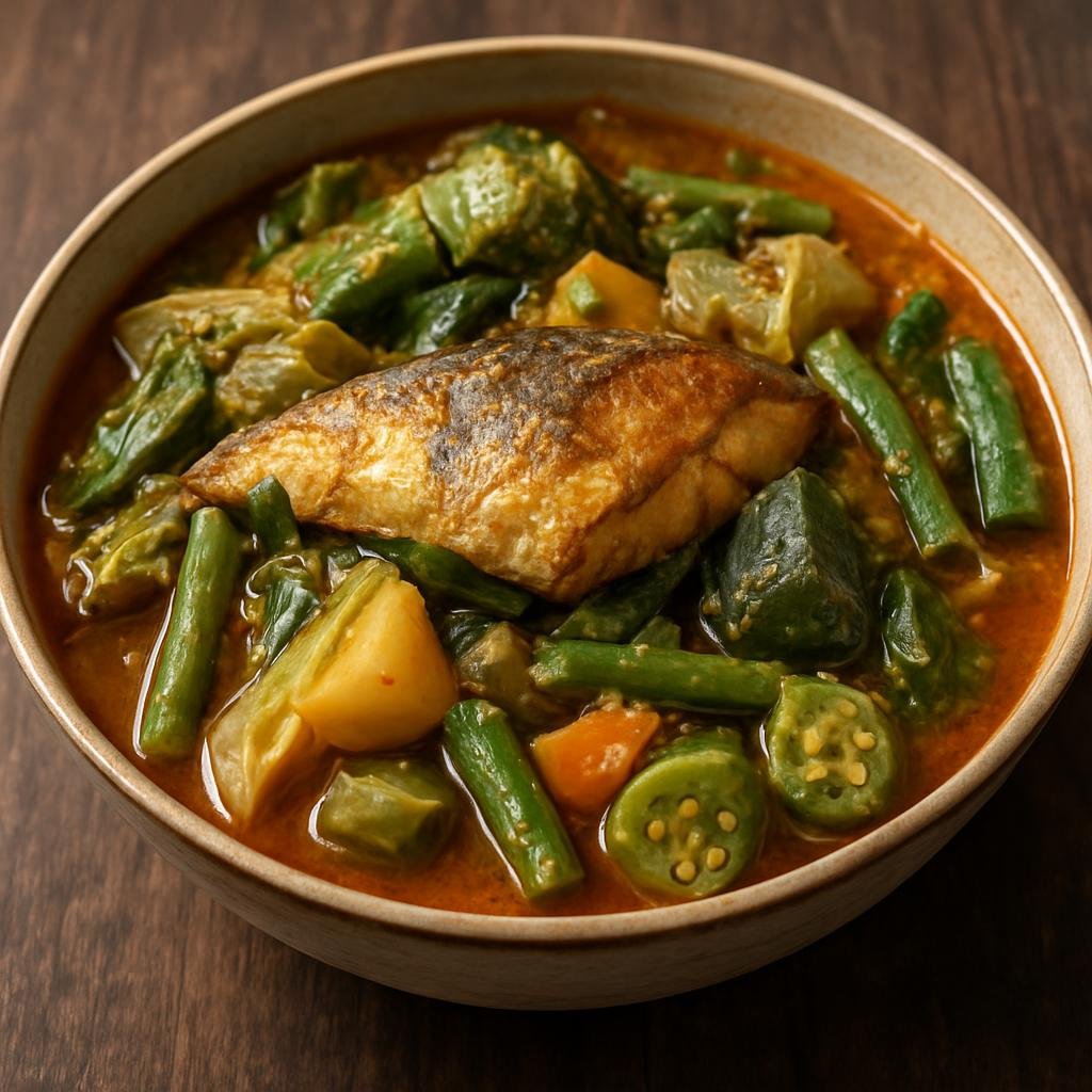 Entree: Cambodia – Mekong Cambodia – សម្លកកកូ ➤ Samlor Korko (Khmer mixed-vegetable and fish stew scented with kroeung herb paste) recipe