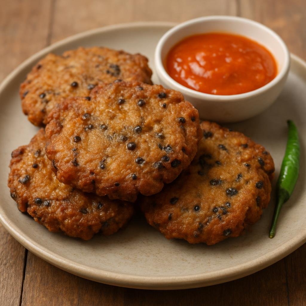 Entree: Nepal – Terai Lowlands – बरा ➤ barā (Savory pan-fried or deep-fried black-lentil patties typical of Nepal’s Terai) recipe