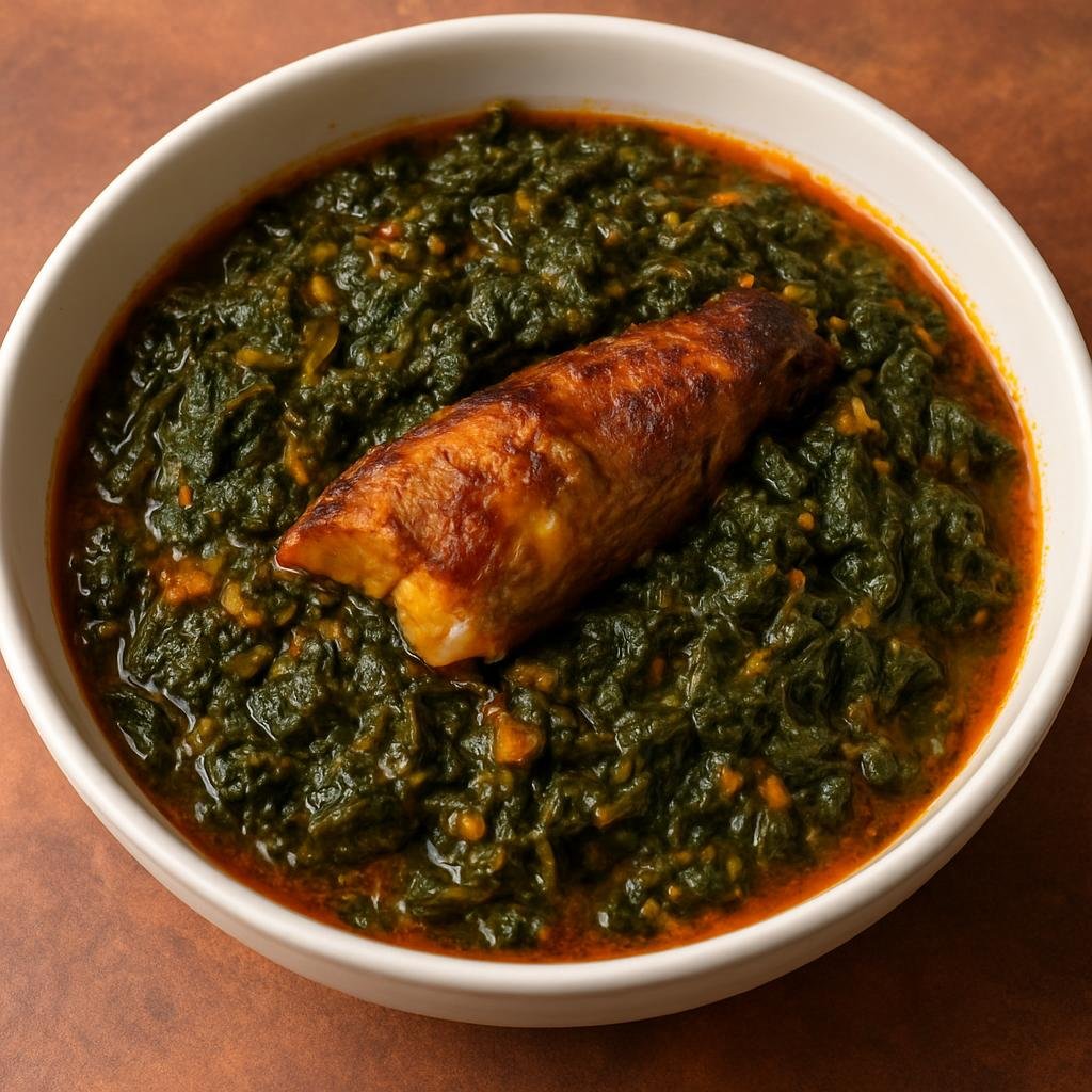 Entree: Equatorial Guinea – Southern Culinary Region – Cassava Leaves with Fish (Stewed cassava leaves cooked with smoked fish in palm oil and spices) recipe