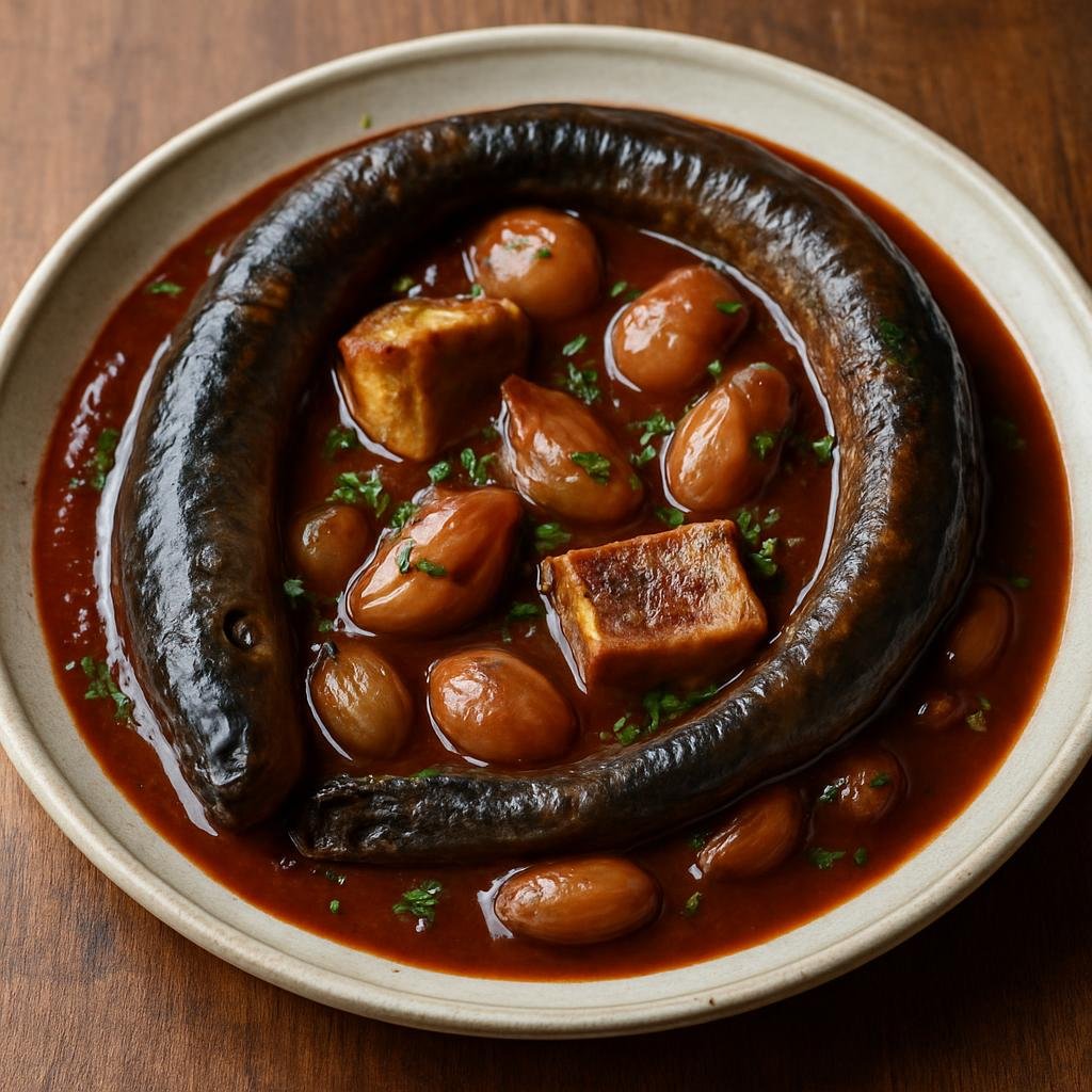 Entree: France – Bordeaux / Aquitaine – Lamproie à la Bordelaise (River lamprey braised in Bordeaux red wine with shallots, bone marrow, and butter to make a rich sauce) recipe