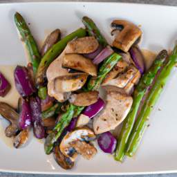 Entrée: United States – Chicken, Asparagus, and Mushroom Stir-Fry with Red Onion and Garlic recipe