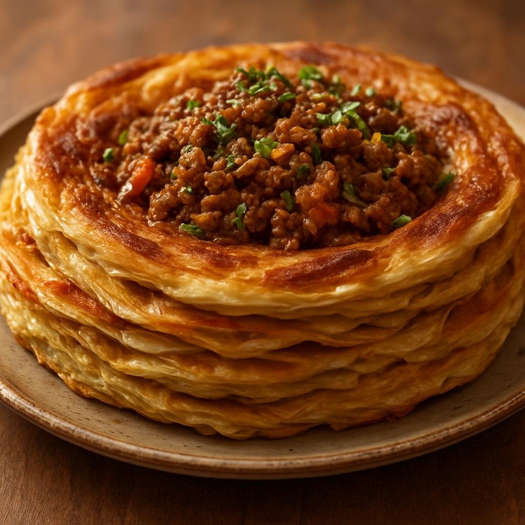 Entree: Egypt – Egyptian Street Food – فتير ➤ fitīr (Egyptian layered flaky flatbread commonly filled or topped with savory ingredients) recipe