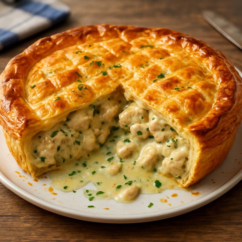 Entree: Belgium – Flanders – Kippenpastei (Flemish chicken pie baked in pastry with a creamy herb sauce and tender chicken pieces) recipe