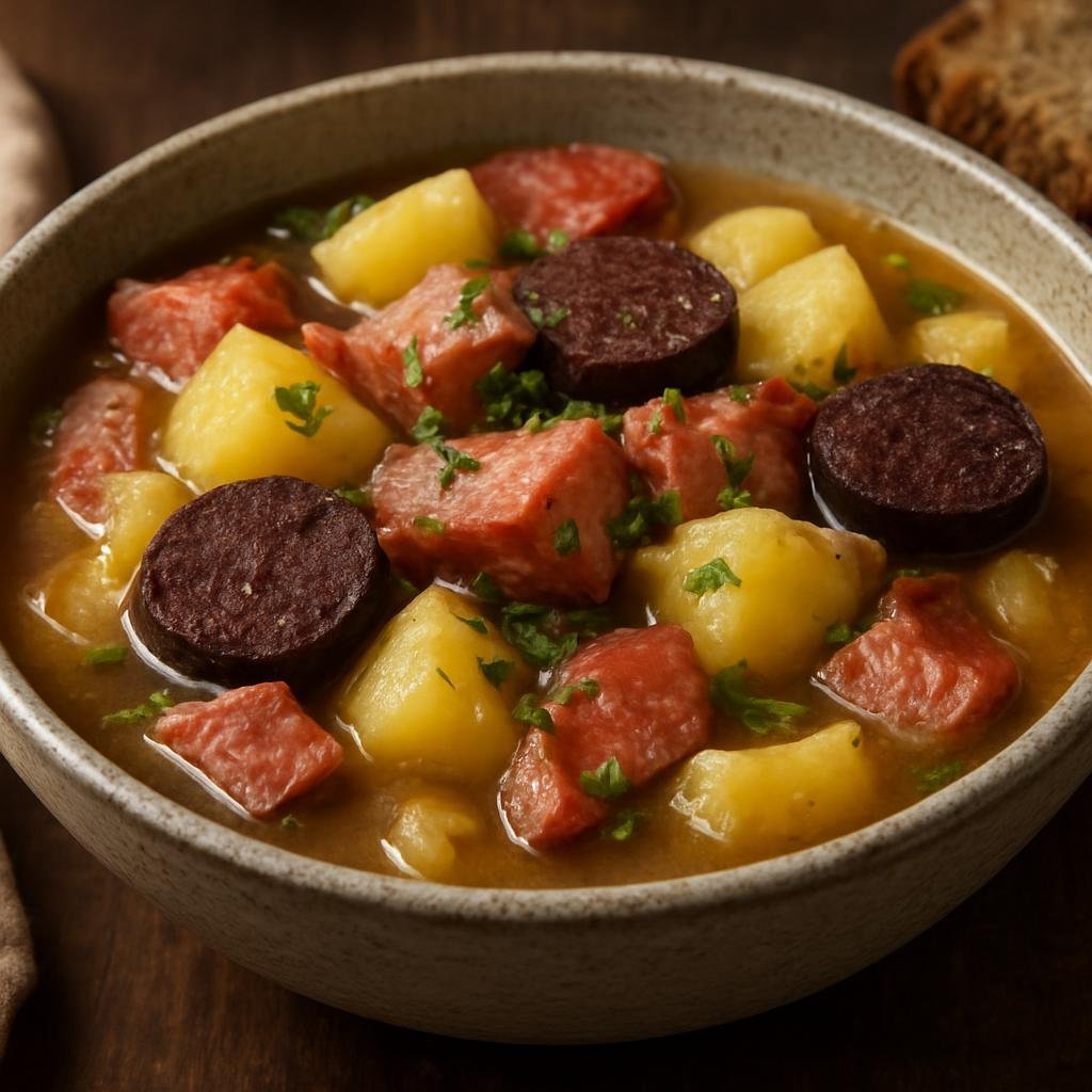 Entree: Finland – Lapland – Rössypottu (Hearty Lapland potato stew with smoked pork and blood sausage) recipe