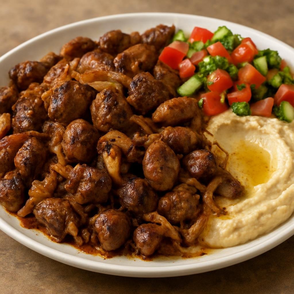 Entree: Israel – Mediterranean Israeli – מעורב ירושלמי ➤ Me'orav Yerushalmi (Spiced mixed grilled chicken offal and bits cooked with onions and warm Middle Eastern spices) recipe
