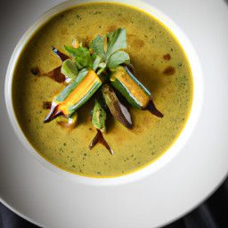 Entrée: United States – Charred Corn and Okra Bisque with Lemon-Parsley Finish recipe