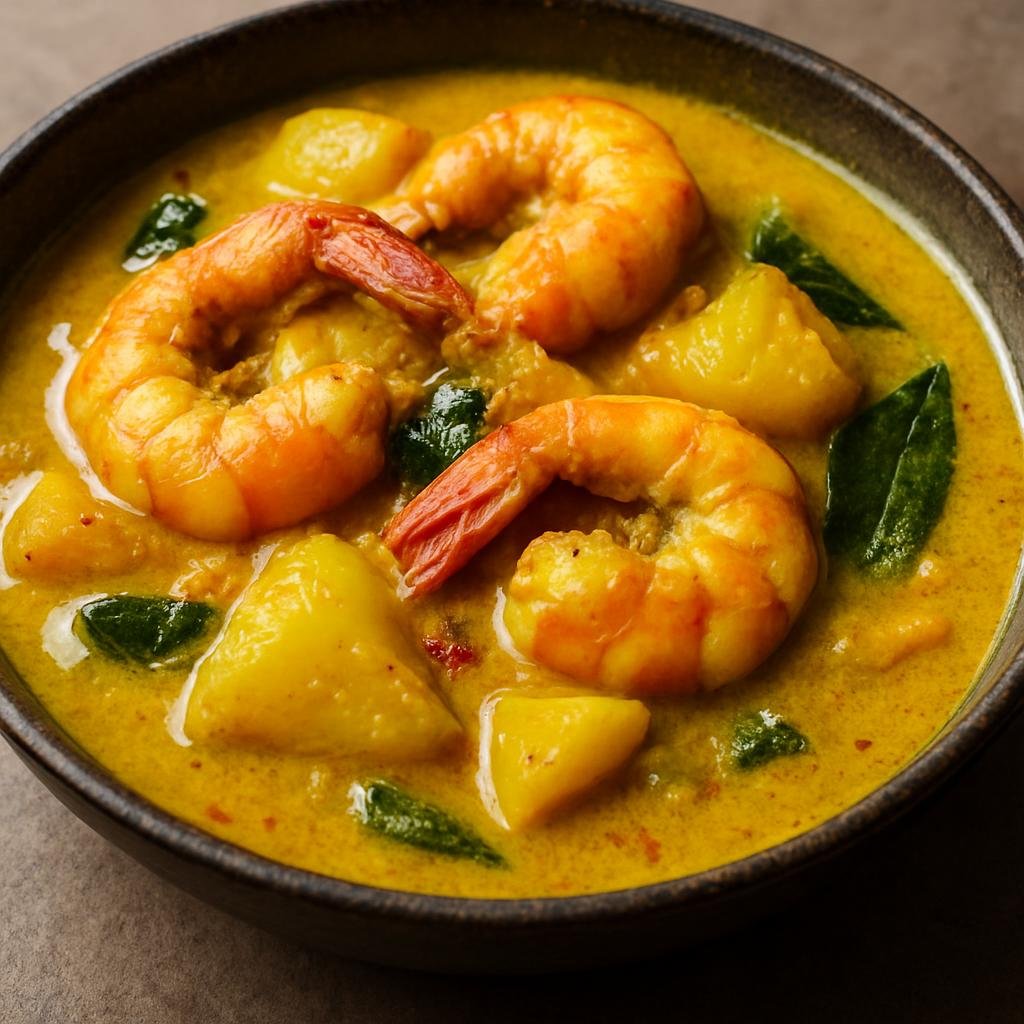 Entree: Singapore – Peranakan Singapore – Udang Masak Lemak Nanas (Creamy coconut-based prawn curry with pineapple and aromatic spices) recipe