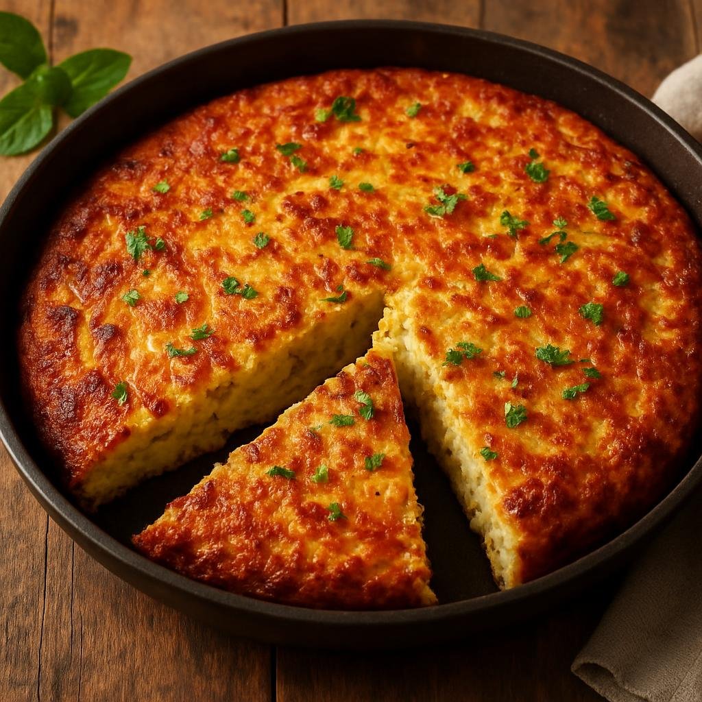 Entree: Bulgaria – Southern Culinary Region – Patatnik (Grated potato and cheese skillet pie flavored with onion and mint) recipe