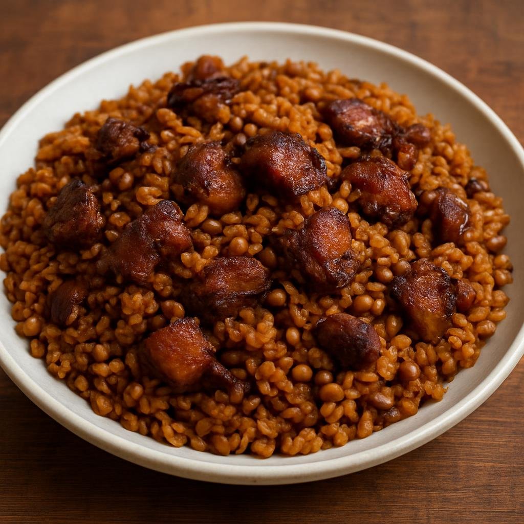 Entree: Dominica – Southern Culinary Region – Pelau (One-pot Creole rice with seasoned caramelized meat and pigeon peas) recipe