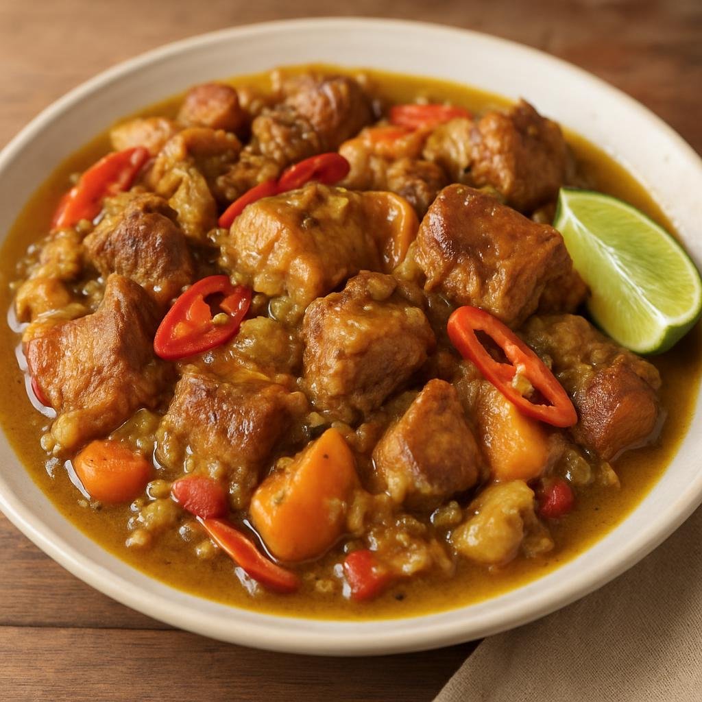 Entree: French Guiana – Southern Culinary Region – Fricassée de Cochon Marron (Creole-style braised pork simmered with aromatics, citrus, and hot pepper) recipe