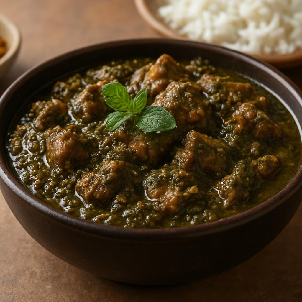 Entree: India – Rayalaseema – గొంగూర మాంసం ➤ Gongura Mamsam (Mutton cooked in a tangy sorrel leaf sauce characteristic of Andhra's Rayalaseema) recipe