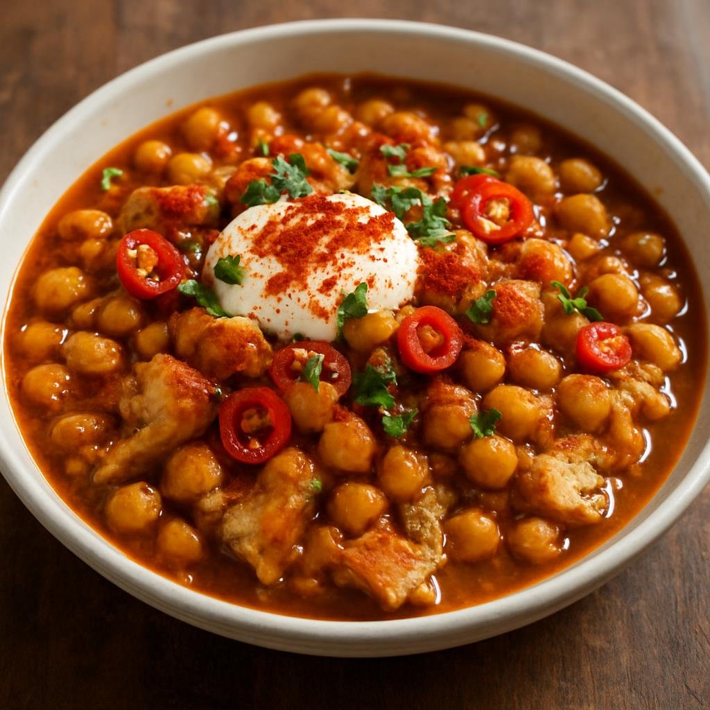 Entree: Tunisia – Tunis & North – لبلابي ➤ Lablabi (Hearty Tunisian chickpea stew served over torn stale bread with spicy and savory toppings) recipe