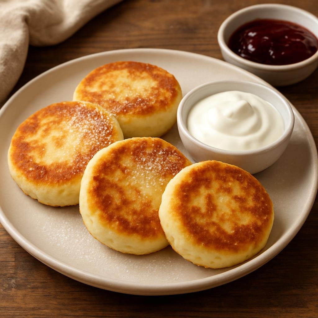 Entree: Ukraine – Kyiv & Central Ukraine – Сирники ➤ Syrnyky (Pan-fried curd cheese pancakes typical of Ukraine) recipe