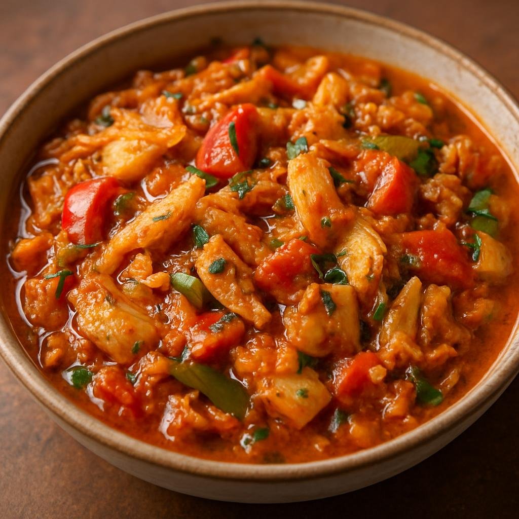 Entree: Dominica – Southern Culinary Region – Stewed Saltfish (Salted cod simmered with peppers, tomatoes, herbs, and aromatics in a Creole-style savory stew) recipe
