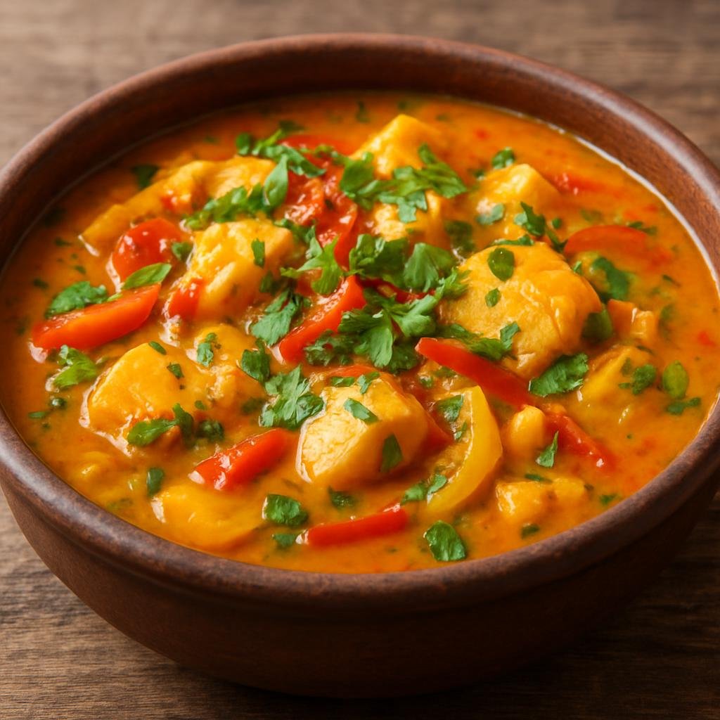 Entree: Brazil – Brazilian Street Food – Moqueca (Brazilian seafood stew of fish simmered in coconut milk, palm oil, peppers and cilantro) recipe