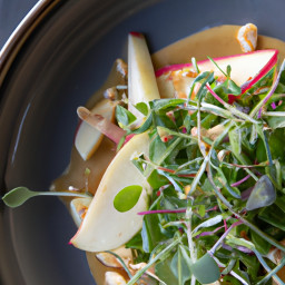 Appetizer: United States – Watercress, Apple, and Cheddar Salad with Warm Mustard-Malt Dressing recipe