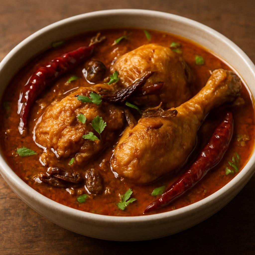 Entree: Myanmar – Rakhine Coastal – Rakhine Chicken Curry (Spicy coastal Burmese-style chicken curry flavored with roasted aromatics, tangy tamarind, and fermented fish) recipe