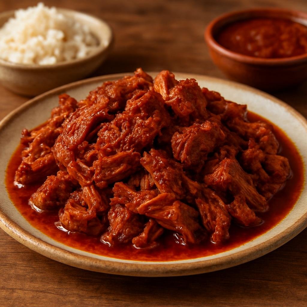 Entree: Mexico – Chihuahua & Northern Mexico – Asado de Puerco (Slow-simmered northern Mexican pork in a smoky red chile adobo, served shredded or in chunks) recipe