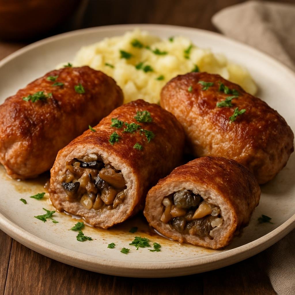 Entree: Ukraine – Kyiv & Central Ukraine – Зрази ➤ Zrazy (Pan-fried meat roulades stuffed with a savory mushroom and onion filling) recipe