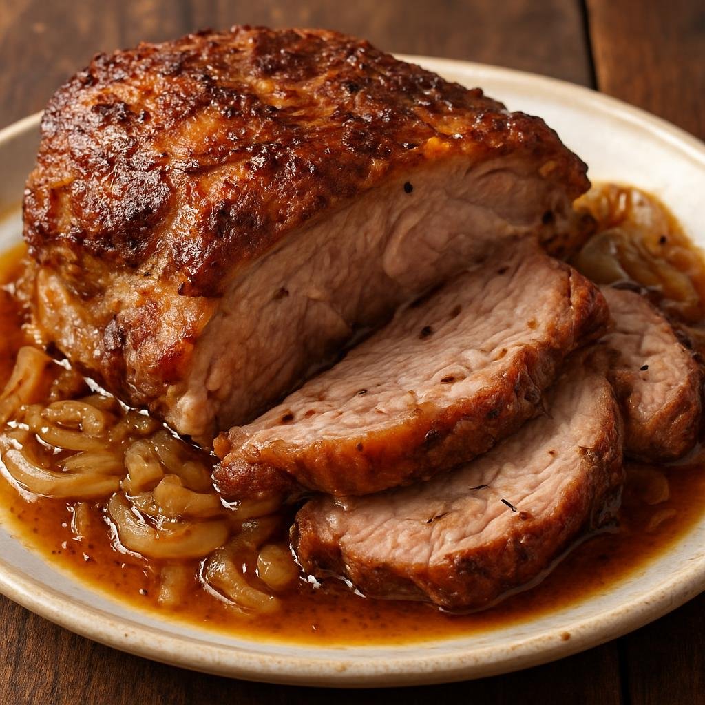 Entree: Romania – Transylvania – Friptură de porc (Romanian-style roast pork shoulder seasoned with garlic, caraway, and onions, roasted until tender and served with pan juices) recipe