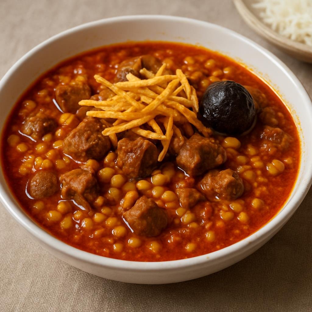 Entree: Iran – Isfahan – خورشت قیمه ➤ Khoresht-e Gheimeh (Persian stew of cubed lamb and yellow split peas simmered with tomato and dried lime) recipe