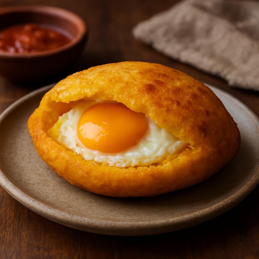 Entree: Colombia – Caribbean Coast – Arepa de Huevo (Fried cornmeal pocket stuffed with a whole egg and fried until golden) recipe