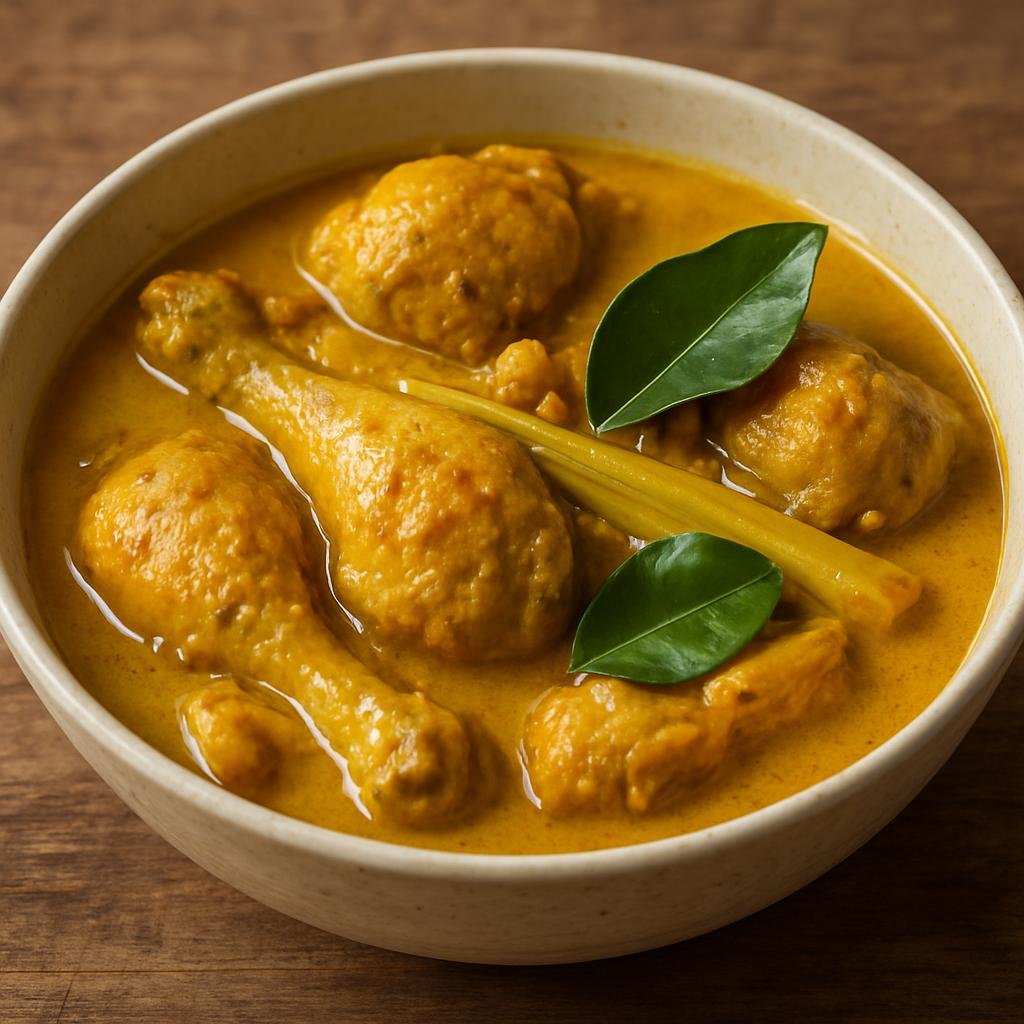 Entree: Cambodia – Mekong Cambodia – ការ៉ី សាច់មាន់ ➤ Kari Sach Moan (Mekong-style Cambodian chicken curry simmered in coconut milk with lemongrass, turmeric, and kaffir lime) recipe