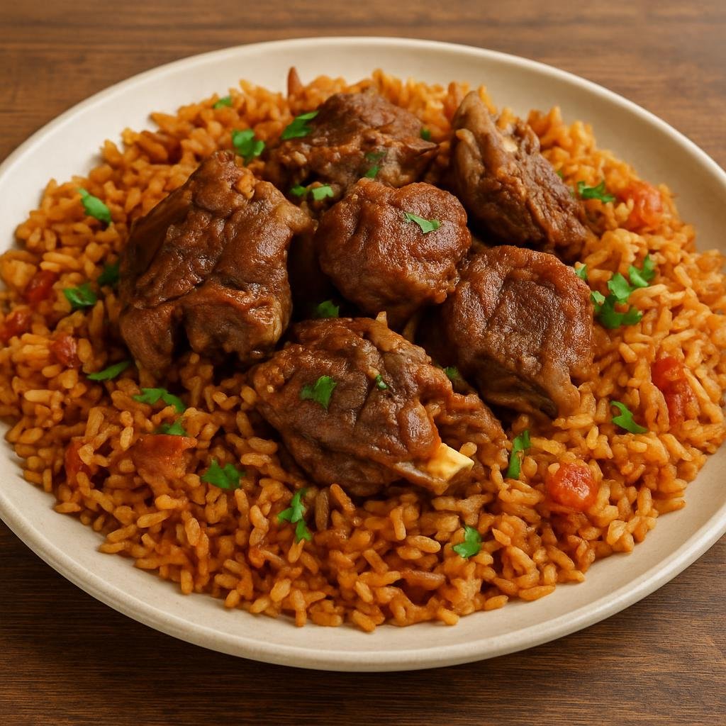Entree: Syria – Euphrates Valley – كبسة ➤ kabsa (Aromatic spiced rice cooked with tomato and lamb, traditionally simmered together until tender) recipe