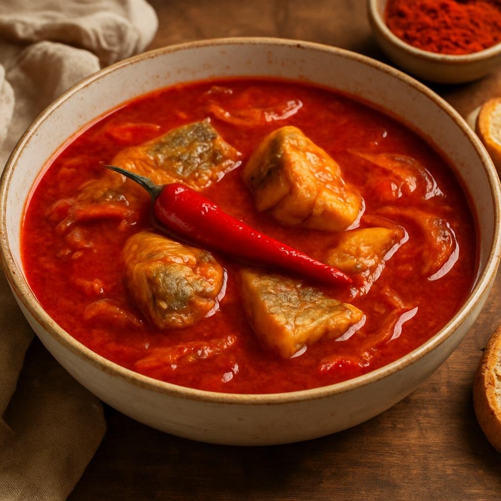 Entree: Hungary – Transdanubia – Halászlé (Spicy paprika-seasoned Hungarian fisherman’s river fish soup) recipe