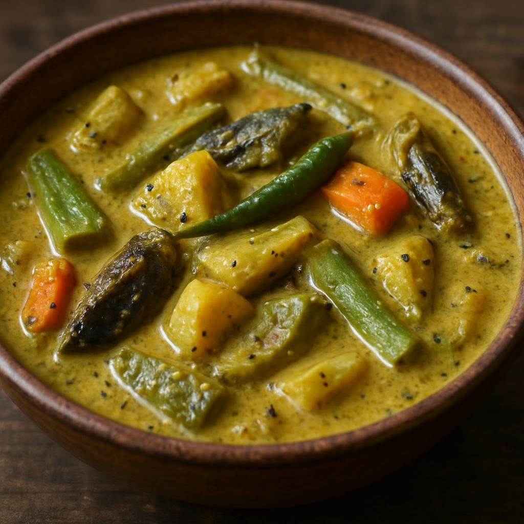 Entree: India – Bengal – শুক্তো ➤ Shukto (Bengali mixed-vegetable stew in a mildly bitter, spiced mustard-coconut gravy) recipe