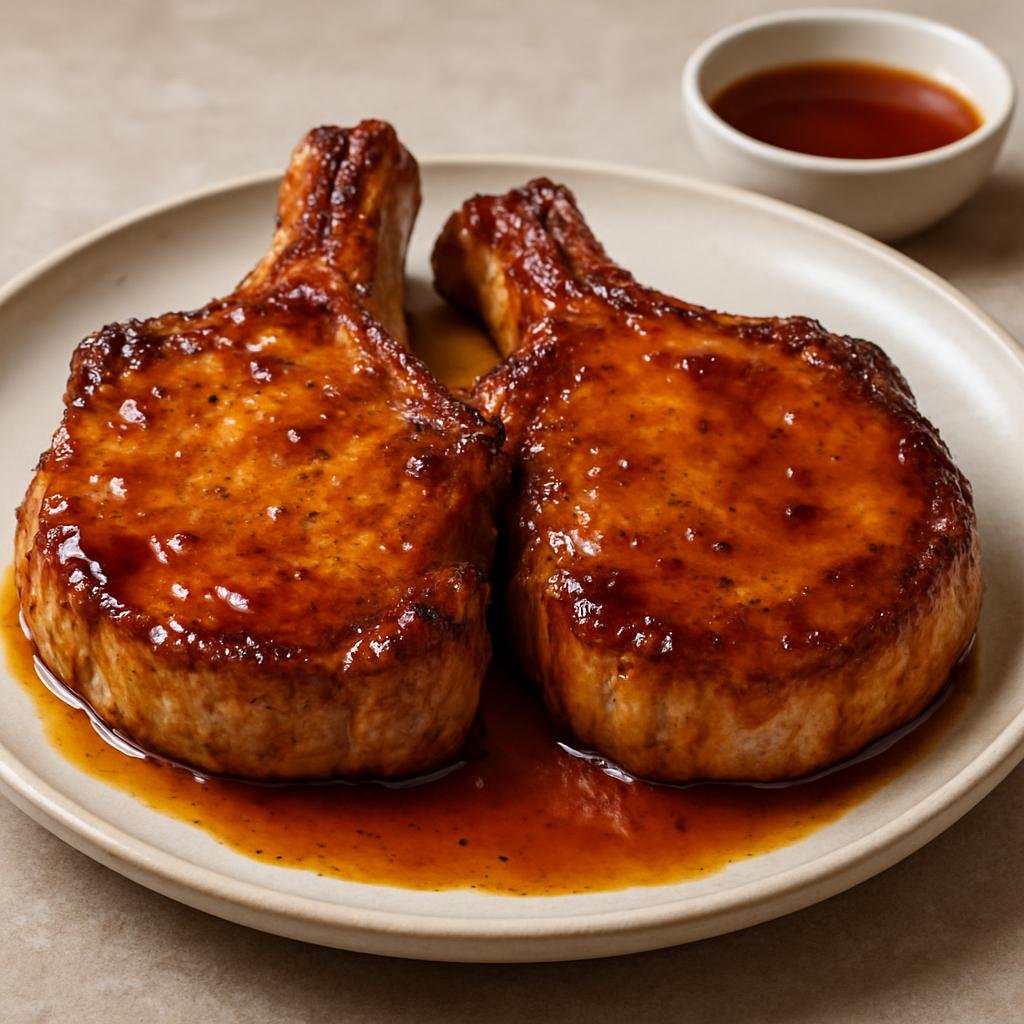 Entree: Canada – Central Culinary Region – Maple-Glazed Pork Chops (Pan-seared bone-in pork chops finished with a sweet and tangy maple syrup glaze) recipe