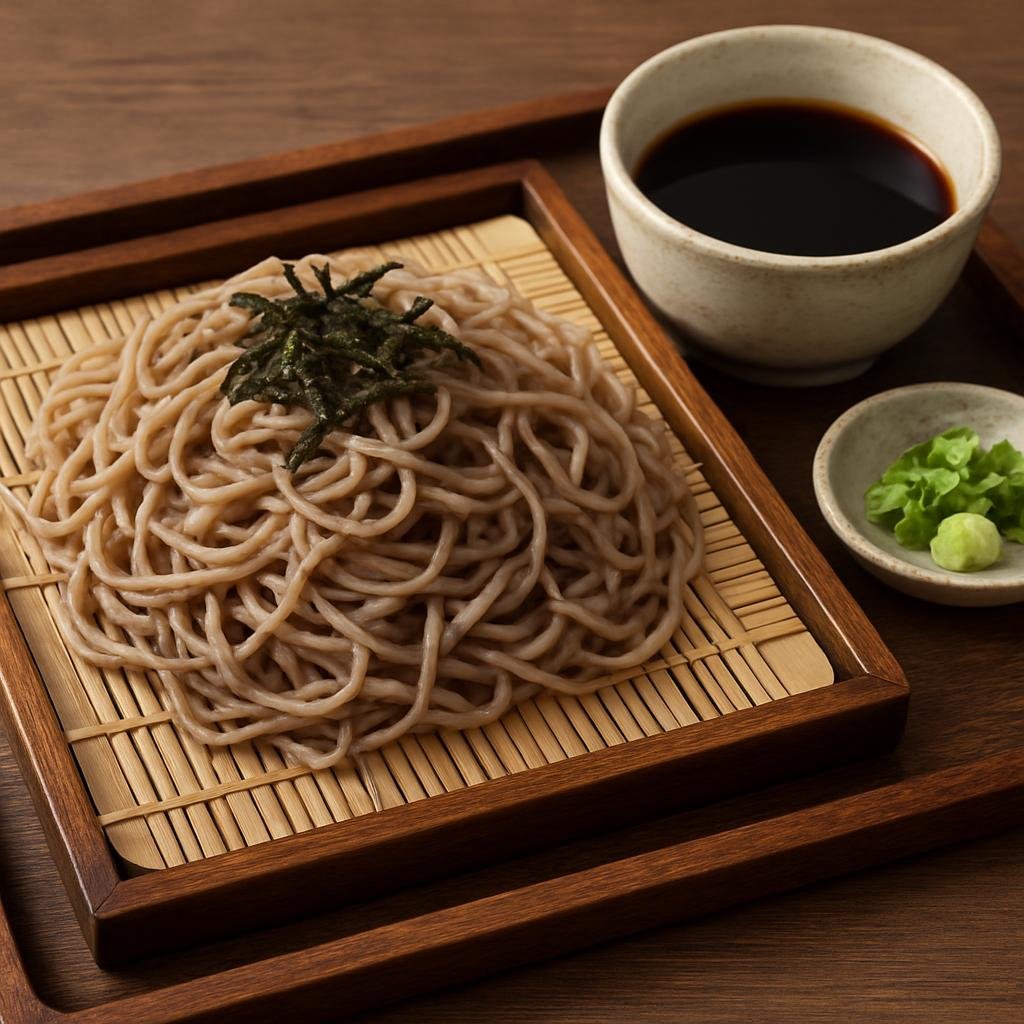 Entree: Japan – Hokuriku – へぎそば ➤ Hegi soba (Cold buckwheat noodles lightly bound with seaweed, traditionally presented on a wooden tray and eaten with dipping sauce) recipe