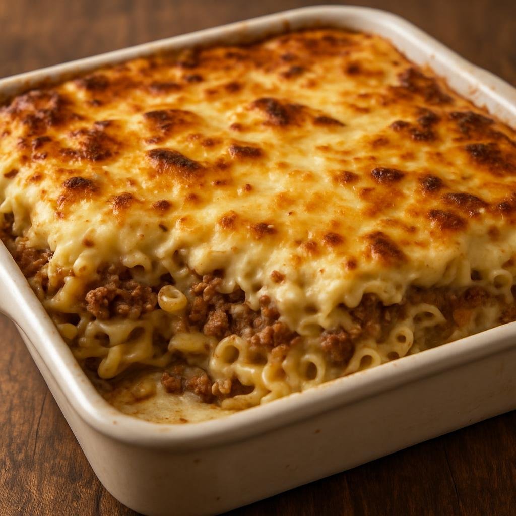 Entree: Egypt – Egyptian Street Food – مكرونة بشامل ➤ Makarona Bashamel (Baked Egyptian pasta casserole with seasoned ground meat and creamy béchamel sauce) recipe