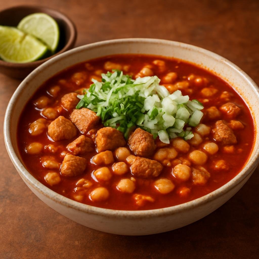 Entree: United States – Arizona-Sonoran – Pozole Rojo (Hearty hominy and pork stew simmered in a smoky red chili broth) recipe
