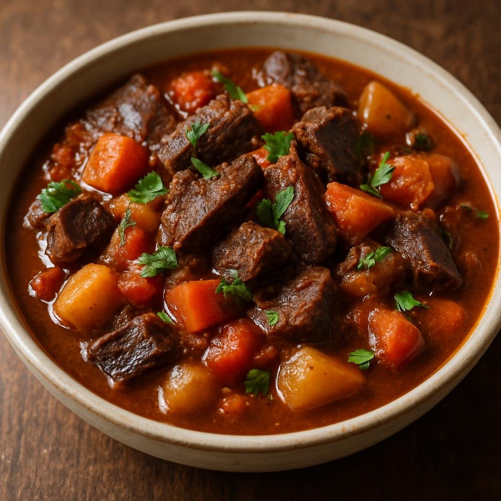 Entree: Eswatini – Southern Culinary Region – Biltong Stew (Hearty slow-cooked stew made with South African-style cured dried beef and vegetables) recipe