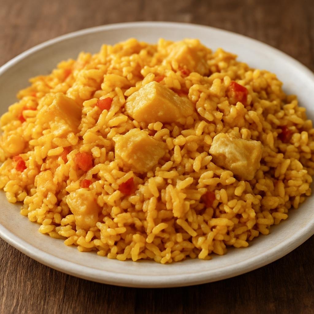 Entree: French Guiana – Southern Culinary Region – Riz Jaune (Creole-style yellow rice cooked with aromatic spices, annatto oil, and salted cod) recipe