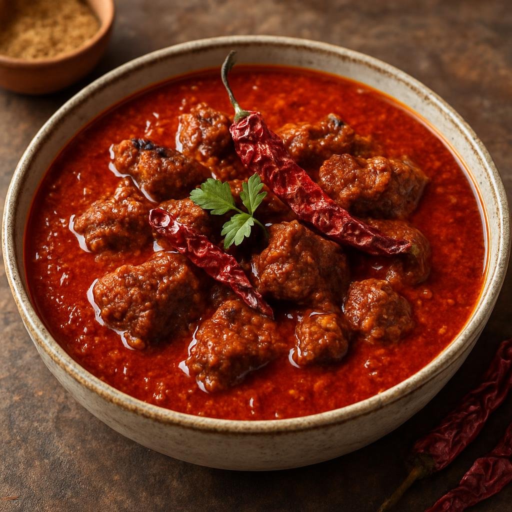 Entree: India – Rajasthan – लाल मांस ➤ Lāl Māns (Fiery Rajasthani red lamb curry cooked in a yogurt and dried chili sauce) recipe