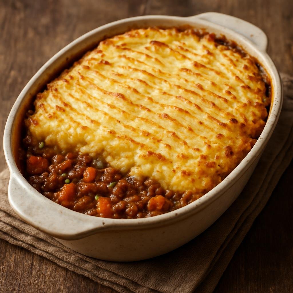 Entree: United Kingdom – England - Midlands – Cottage Pie (Oven-baked minced beef and vegetable filling topped with creamy mashed potatoes) recipe