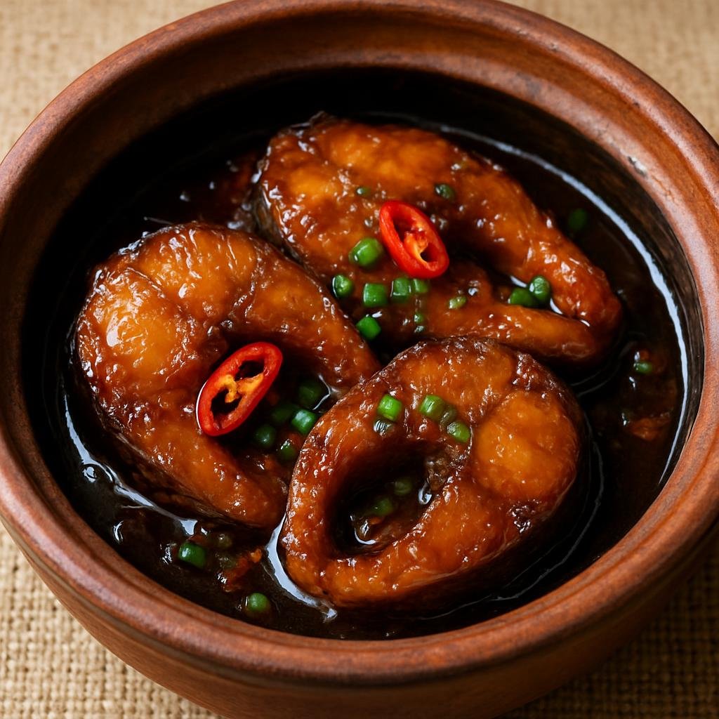 Entree: Vietnam – Mekong Delta – Ca Kho To (Caramelized braised catfish cooked in a small clay pot with savory-sweet fish sauce glaze) recipe