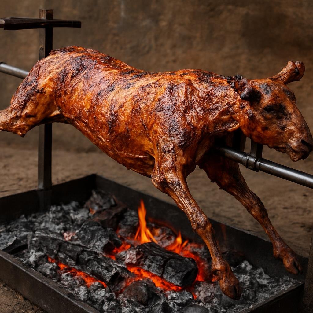 Entree: Chile – Patagonia – Cordero al Palo (Whole lamb slow-roasted on a spit over coals until tender and smoky) recipe