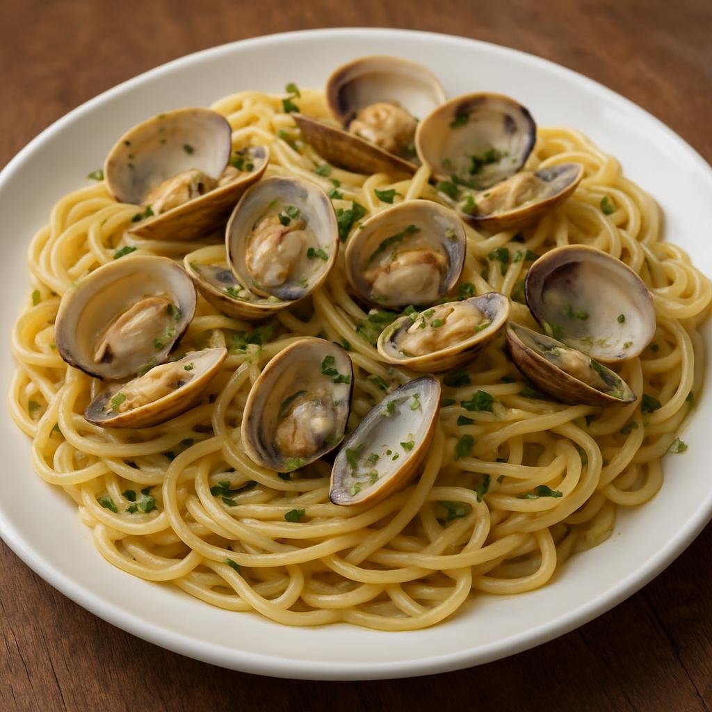 Entree: Italy – Campania / Naples – Spaghetti alle Vongole (Spaghetti with fresh clams in a light garlic, white wine, and olive oil sauce) recipe