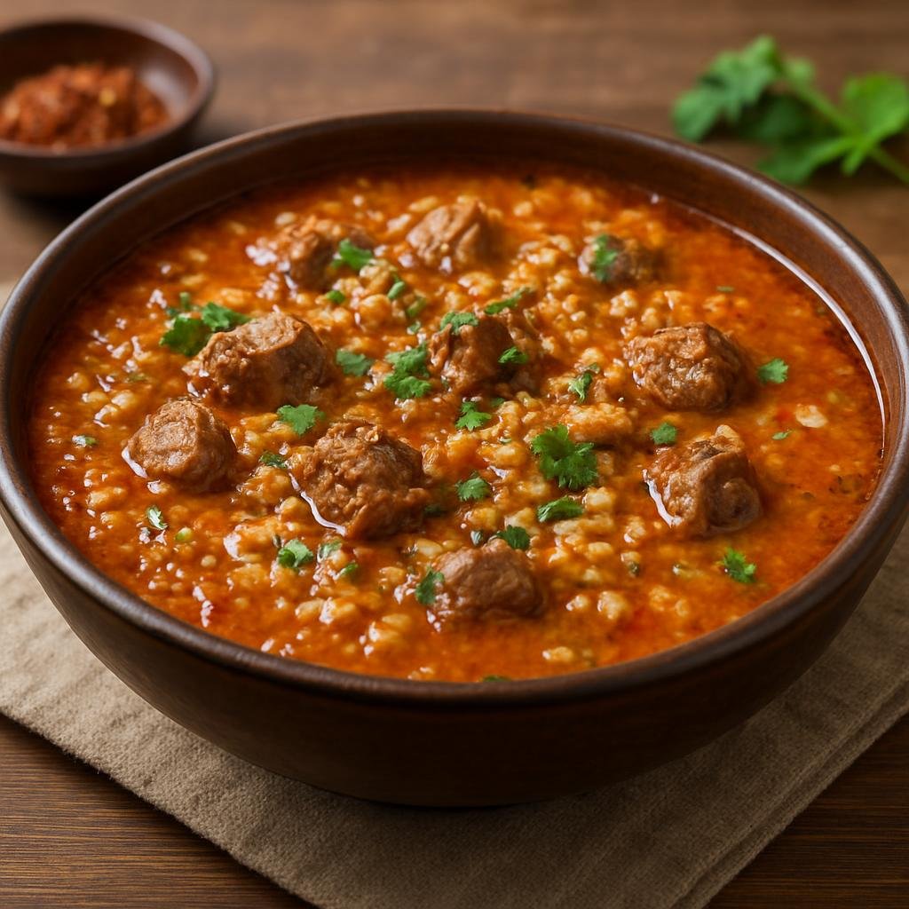 Entree: Georgia – Tbilisi & Eastern Georgia – ხარჩო ➤ Kharcho (Hearty Georgian beef and rice stew in a spiced walnut and tomato broth) recipe