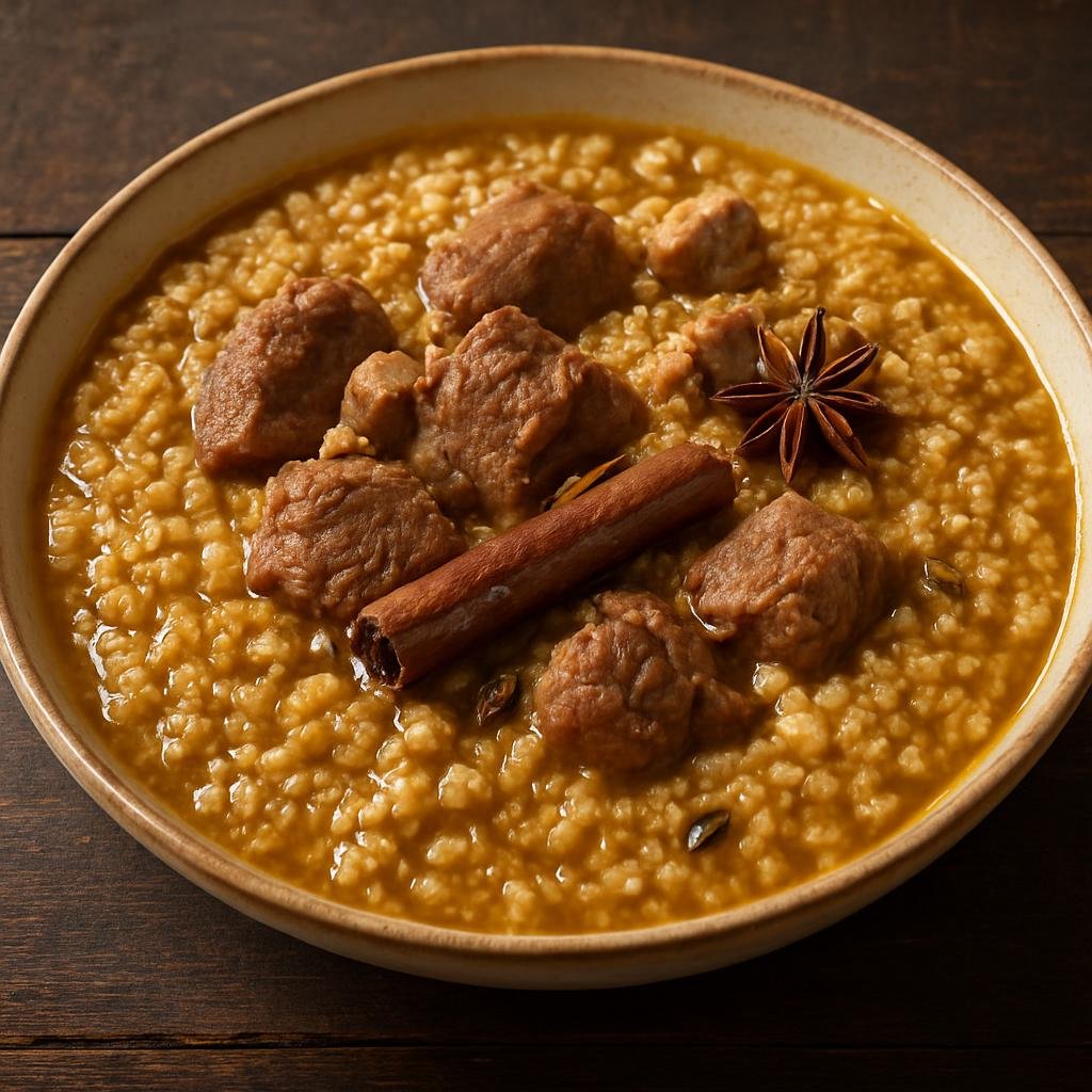 Entree: Saudi Arabia – Saudi Bedouin Cuisine – جريش ➤ Jareesh (Crushed wheat porridge simmered with meat and aromatic spices) recipe