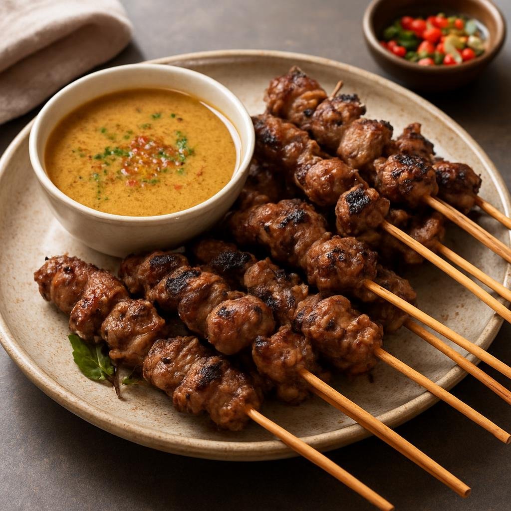 Entree: Indonesia – Central Java – Sate Klathak (Central Javanese charcoal-grilled goat skewers seasoned simply and served with a spiced coconut broth) recipe
