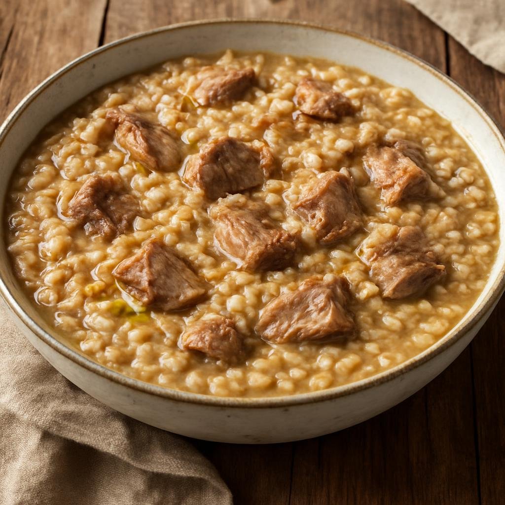 Entree: Greece – Greek Pontic Cuisine – Κεσκέκ ➤ Keskek (A celebratory slow-cooked porridge of whole wheat boiled with meat until creamy) recipe