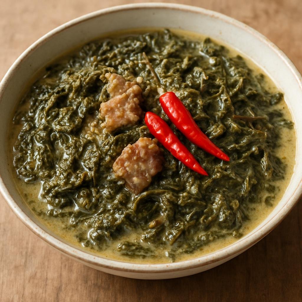 Entree: Philippines – Luzon – Laing (Slow-simmered taro leaves cooked in rich coconut milk with chili and pork or dried seafood) recipe