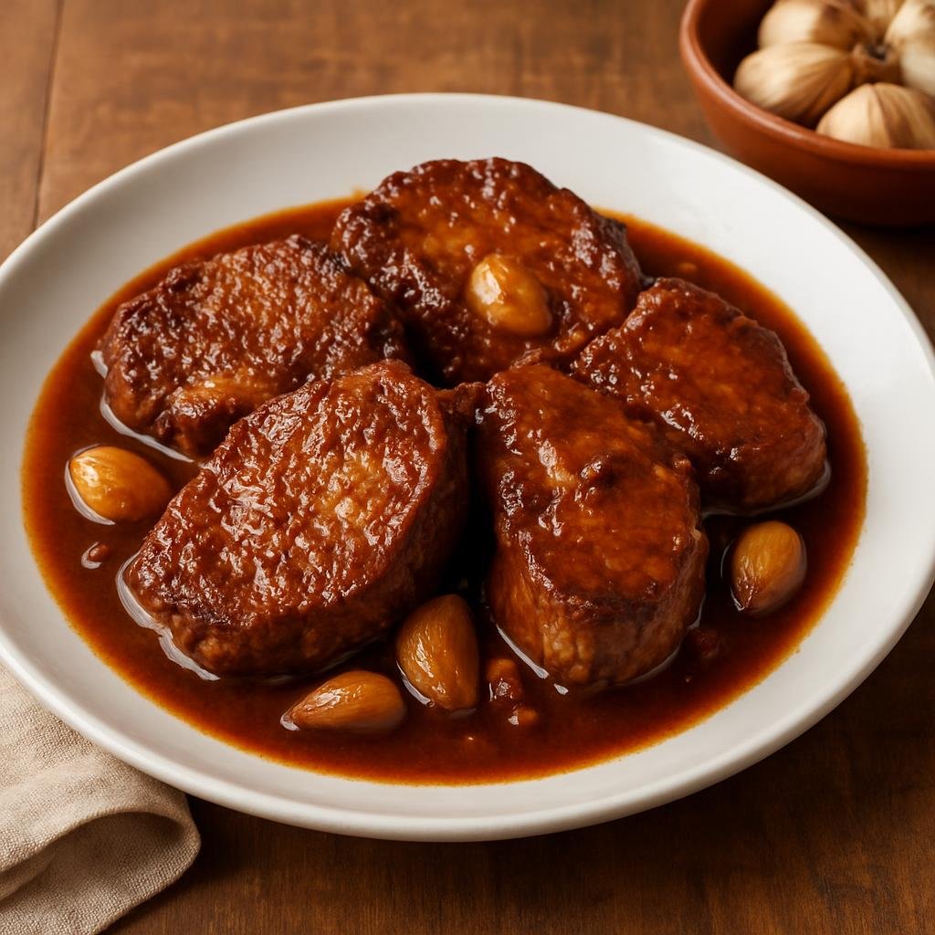 Entree: Portugal – Madeira – Carne de Vinho e Alhos (Pork marinated in wine and garlic, braised and pan-fried in its flavorful marinade) recipe